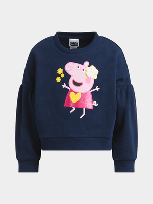 Jet Younger Girls Navy Peppa Pig Cropped Active Top