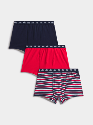 Jet Teen Boys Red/Navy 3 Pack Bodyshorts