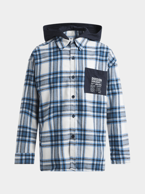 Jet Older Boys Blue/Black Check Hooed Shirt