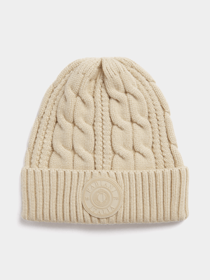 Fabiani Men's Ecru Emboss Patch Beanie