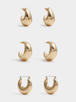 Exact Women's Gold 3-Pack Chunky Hoop Earrings