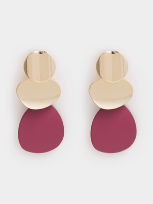 Exact Women's Gold & Burgundy Drop Earrings