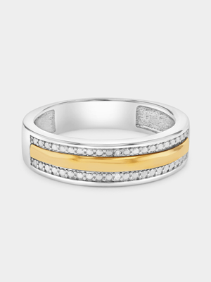 Yellow Gold & Sterling Silver Diamond & White Sapphire Beaded Ring