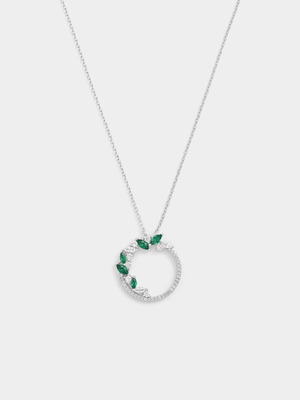 Sterling Silver Emerald & White Sapphire Scattered Circle Pendant