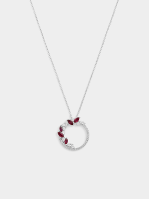 Sterling Silver Ruby & White Sapphire Scattered Circle Pendant