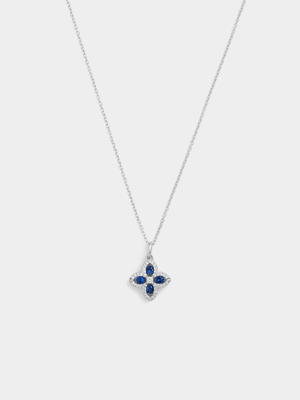 Sterling Silver White & Blue Sapphire Clover Pendant