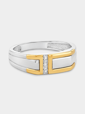 Yellow Gold & Sterling Silver Diamond Vertical Channel Ring