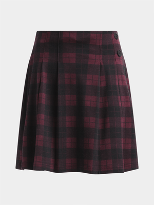 Exact Younger Girl's Burgundy Check Pleated Skirt
