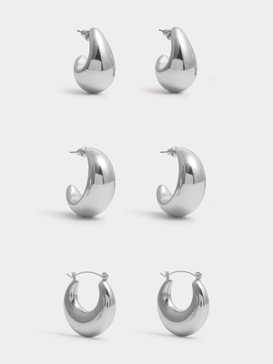 Exact Women's Silver 3-Pack Chunky Hoop Earrings