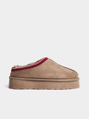 The FIX Women's Taupe Embroided Slip In Mule