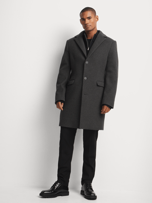 Markham Men's Smart Melton Birdseye Charcoal Coat