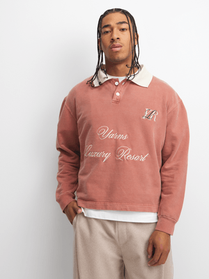 Yarns Men's Resort Fleece Peach Polo Top