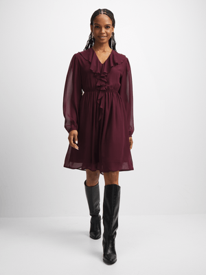 Exact Women's Burgundy Frill Dress