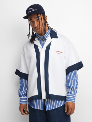 Yarns Men's Resort White/Navy Short-Sleeve Shirt