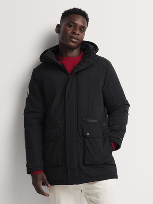 Relay Jeans Men's Hooded Padded Black Parka Jacket