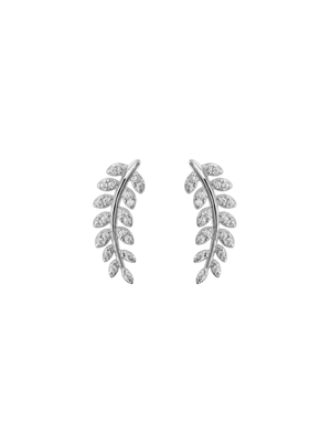 Sterling Silver Cubic Zirconia Fern Stud Earrings