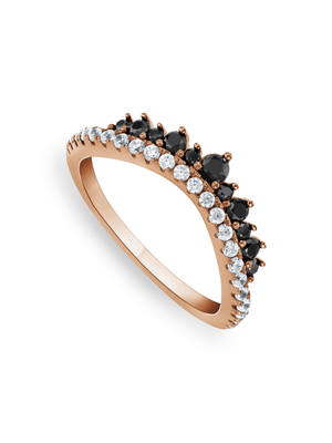 Rose Plated Sterling Silver Black Cubic Zirconia Tiara Ring