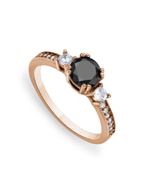 Rose Plated Sterling Silver Black Cubic Zirconia Trilogy Ring