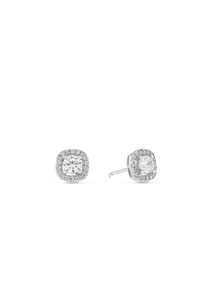 Sterling Silver Cubic Zirconia Pavé Cushion Framed Stud Earrings
