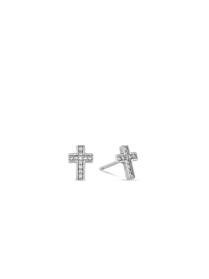Sterling Silver Cubic Zirconia Cross Stud Earrings