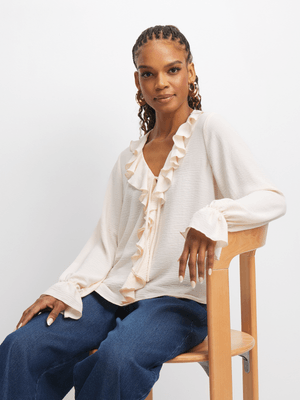 Exact Women's Cream Ruffle Blouse