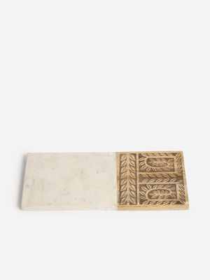 Jet Home Carved Wood & White Marble Cheeseboard