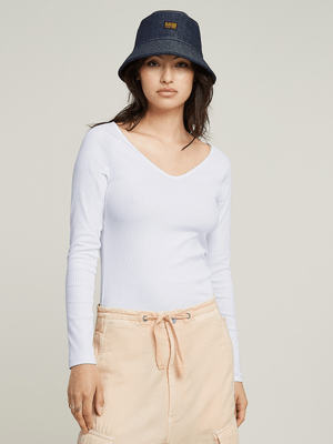 G-Star Women's Slim Rib V-Neck White Top