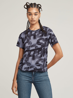 G-Star Women's Sprayed Letters Blue/Black Top