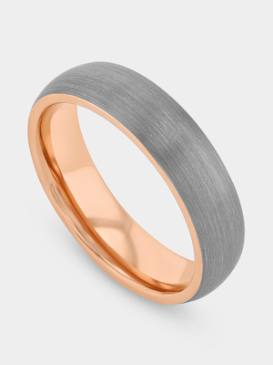 Rose Plated Tungsten Brushed Centre Ring