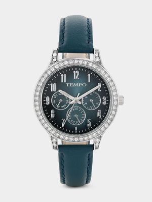 Tempo Silver Plated Turquoise Dial Turquoise Leather Watch