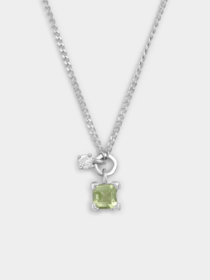 Sterling Silver Lab Grown Diamond & Green Peridot Princess Pendant