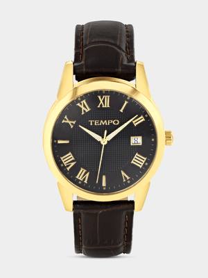 Tempo Gold Plated Brown Dial Brown Leather Watch