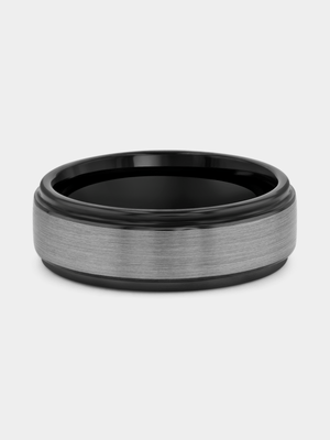 Black Plated Tungsten Brushed Centre Stripe Ring