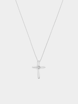 Sterling Silver Lab Grown Diamond Heart Cross Pendant