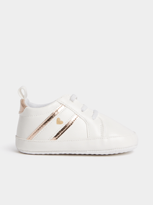 Jet Infant Girls White/Gold Lace Up Sneaker