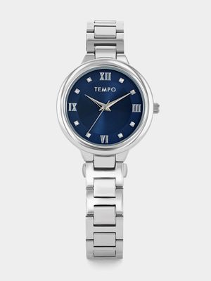 Tempo Silver Plated Navy Dial Bracelet Watch