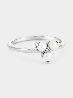 Sterling Silver Lab Grown Diamond & Freshwater Pearl Forever Ring