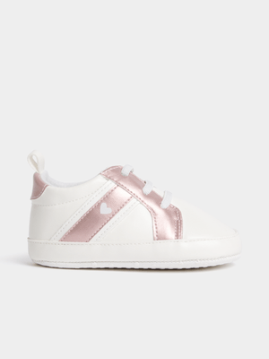 Jet Infant Girls White/Rose Gold Lace Up Sneakers
