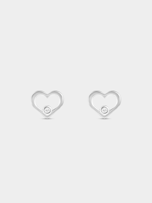 Sterling Silver Lab Grown Diamond Open Heart Stud Earrings