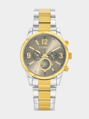 Tempo Gold Plated Grey Dial Two-Tone Bracelet Watch