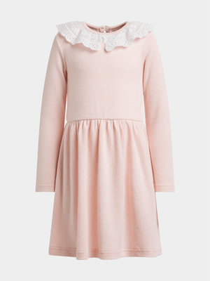 Jet Younger Girls Pink/White Anglaise Peter Pan Dress