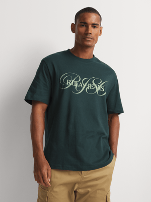 Relay Jeans Men's Circular Branding Forest Green Graphic T-Shirt