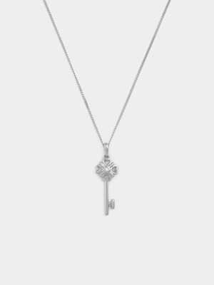 Rose Plated Sterling Silver Lab Grown Diamond Clover Key Pendant