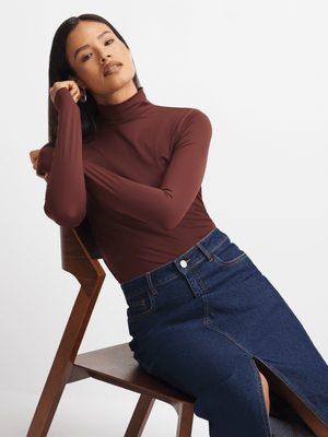 Exact Women's Brown Turtle Neck Top
