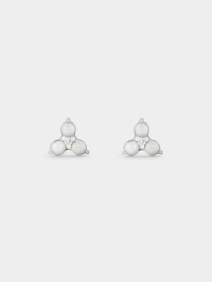 Sterling Silver Lab Grown Diamond & Freshwater Pearl Forever Stud Earrings