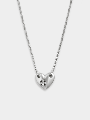 Sterling Silver Lab Grown Diamond Solitaire Heart Pendant