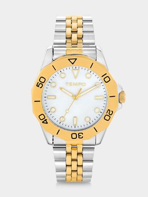 Tempo Gold Plated White Mother Of Pearl Dial Two-Tone Bracelet Watch