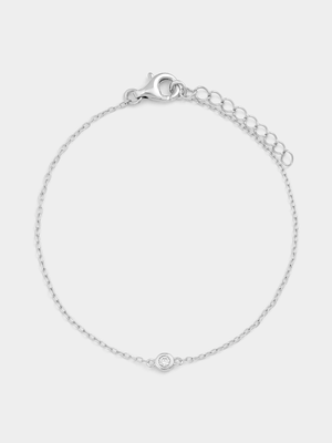 Sterling Silver Lab Grown Diamond Round Solitaire Bezel Bracelet