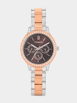 Tempo Rose Plated Brown Dial Two-Tone Bracelet Watch