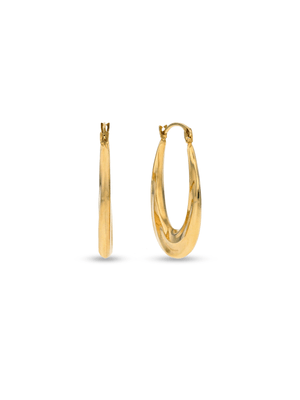 Yellow Gold Oval Wave design Creole Earrings